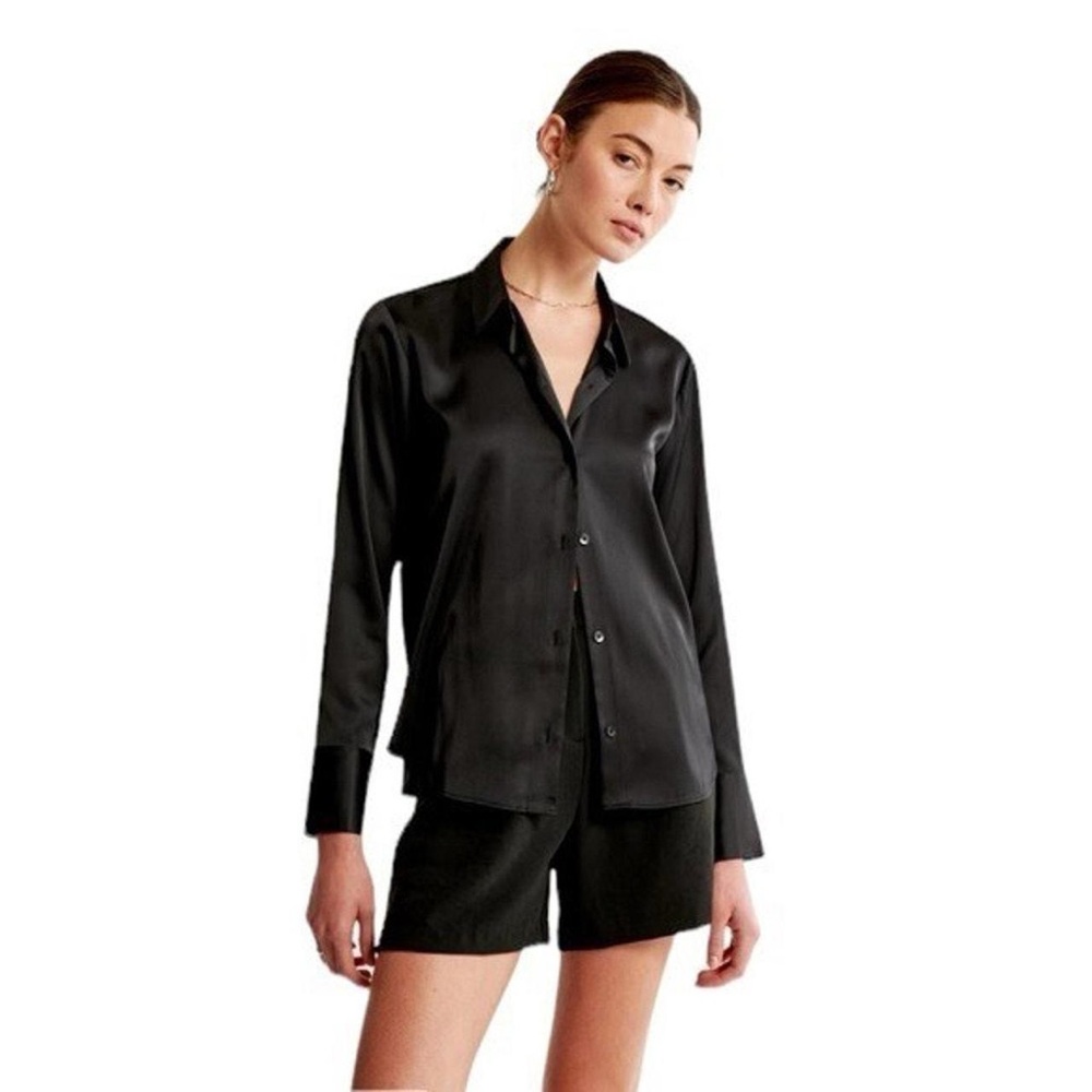Abercrombie & Fitch Black Satin Button-Up Shirt